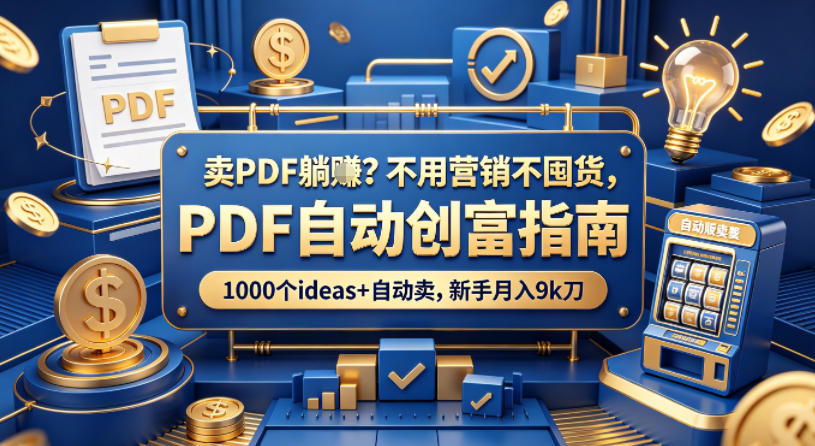 卖PDF躺賺？不用营销不囤货，PDF自动创富指南，1000个ideas+自动卖，新手月入9k刀【原创双语字幕】-悟思笔记，一个低调的学习营。