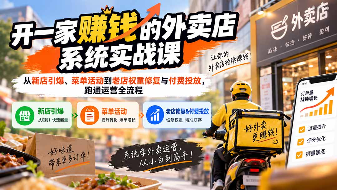开一家赚钱的外卖店系统实战课：从新店引爆、菜单活动到老店权重修复与付费投放，跑通运营全流程-悟思笔记，一个低调的学习营。