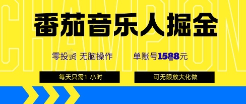 番茄音乐人掘金，单账号最高可撸1k+，可无限矩阵去做，零投入-悟思笔记，一个低调的学习营。