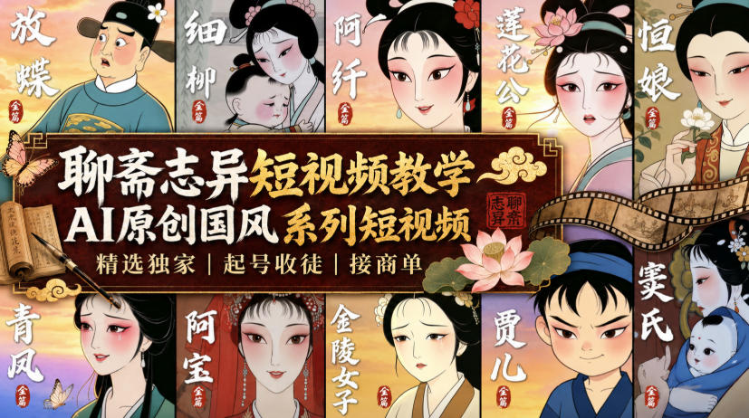 聊斋志异短视频教学，AI原创国风系列短视频，精选独家丨起号收徒丨接商单(更新0818)-悟思笔记，一个低调的学习营。