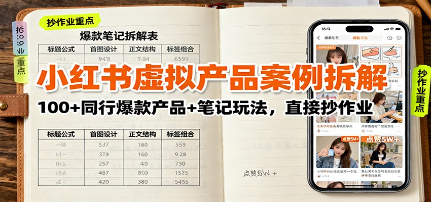小红书虚拟产品案例拆解：100+同行爆款产品+笔记玩法，直接抄作业-悟思笔记，一个低调的学习营。