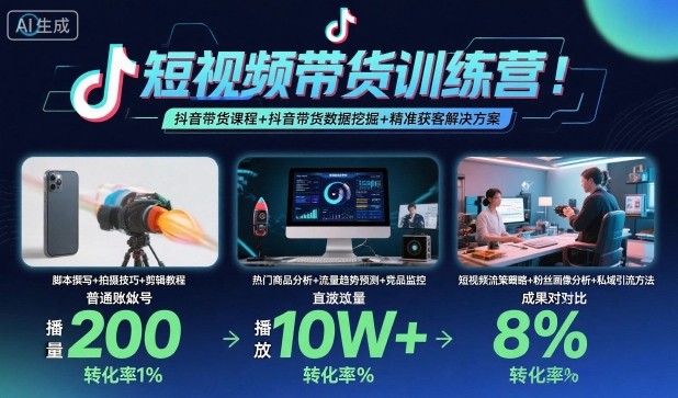 短视频带货训练营，抖音带货课程+抖音带货数据挖掘+精准获客解决方案-悟思笔记，一个低调的学习营。