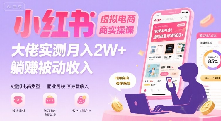 小红书虚拟电商，大佬实测月入2W+，实现被动收入-悟思笔记，一个低调的学习营。