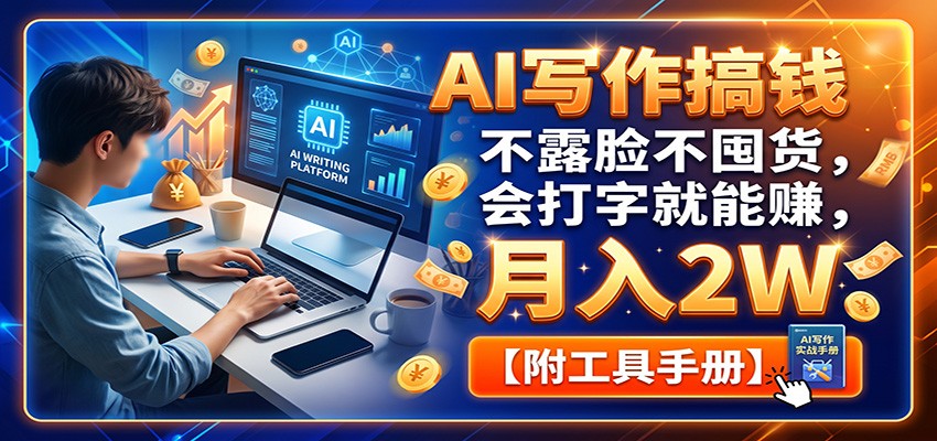 AI写作搞钱:不露脸不囤货,会打字就能赚,月入2W【附工具手册】-悟思笔记,一个低调的学习营。