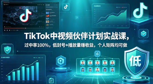 TikTok中视频伙伴计划实战课，过中率100%，低封号+播放量賺收益，个人矩阵均可做-悟思笔记，一个低调的学习营。