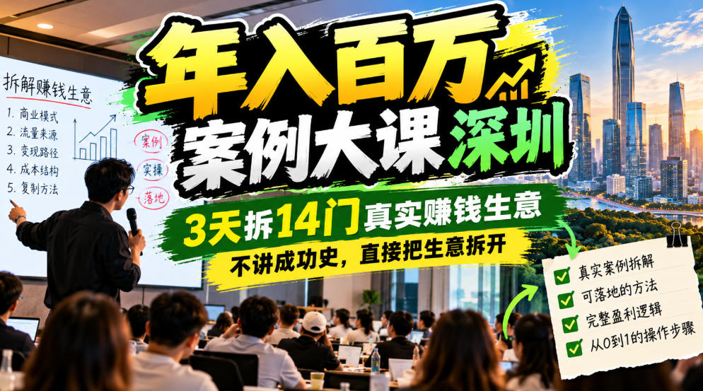 年入百W案例大课深圳，3天拆14门真实賺钱生意，不讲成功史，直接把生意拆开-悟思笔记，一个低调的学习营。
