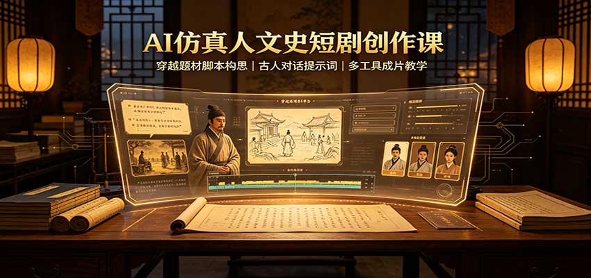 AI仿真人文史短剧创作课：穿越题材脚本构思，古人对话提示词，多工具成片教学-悟思笔记，一个低调的学习营。