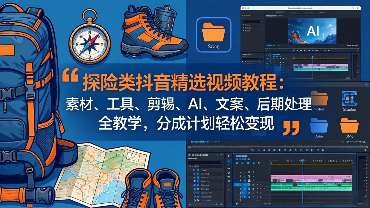 探险类抖音精选视频教程：素材、工具、剪辑、AI、文案、后期处理全教学，分成计划轻松变现-悟思笔记，一个低调的学习营。