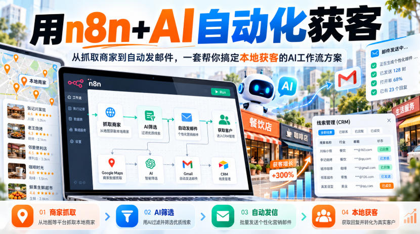 【无水印】用n8n+AI自动化获客，从抓取商家到自动发邮件，一套帮你搞定本地获客的AI工作流方案【原创双语字幕】-悟思笔记，一个低调的学习营。