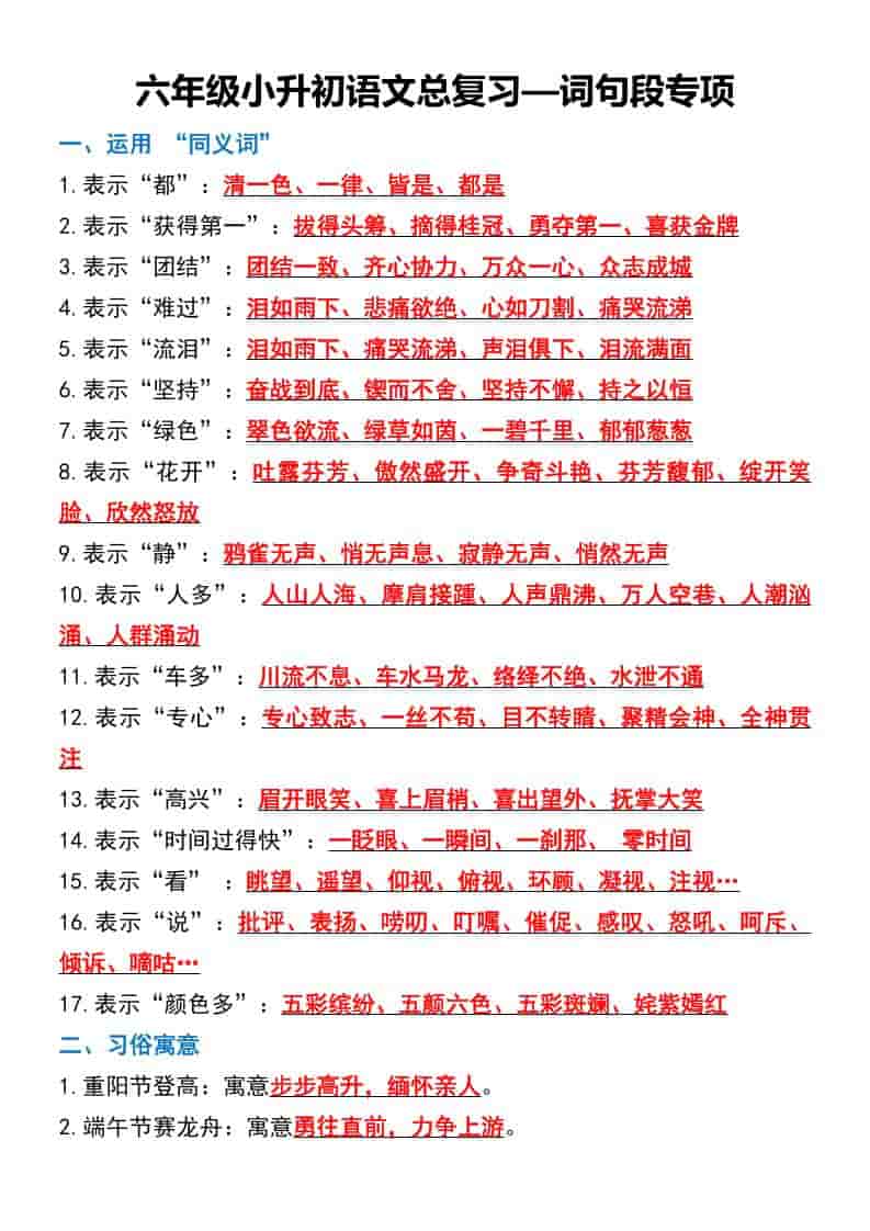 六年级下语文总复习—词句段专项-悟思笔记，一个低调的学习营。