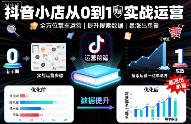 抖音小店从0到1实战运营，帮你全方位掌握小店运营，提升搜索数据与出单量-悟思笔记，一个低调的学习营。