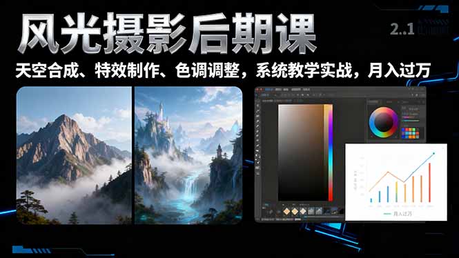 风光摄影后期课，一键换天空合成、特效制作、色调调整，月入过万-悟思笔记，一个低调的学习营。