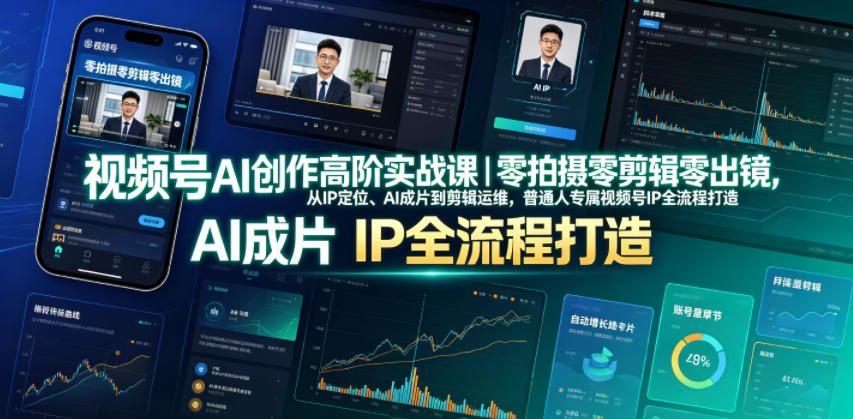 视频号AI创作高阶实战课｜零拍摄零剪辑零出镜，从IP定位、AI成片到剪辑运维，普通人专属视频号IP全流程打造-悟思笔记，一个低调的学习营。