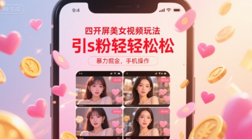 四开屏美女视频玩法，引s粉轻轻松松，暴力掘金，手机操作【揭秘】-悟思笔记，一个低调的学习营。