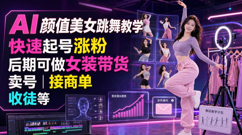 AI颜值美女跳舞教学，快速起号涨粉，后期可做女装带货，卖号，接商单，收徒等-悟思笔记，一个低调的学习营。