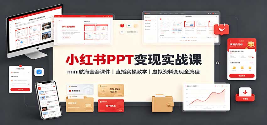 小红书PPT变现实战课：mini航海全套课件+直播实操教学，虚拟资料变现全流程-悟思笔记，一个低调的学习营。
