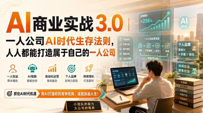AI商业实战3.0｜一人公司AI时代生存法则，人人都能打造属于自己的一人公司-悟思笔记，一个低调的学习营。