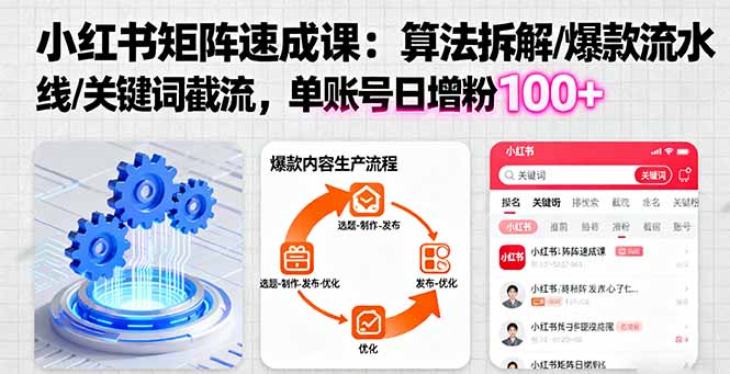 小红书矩阵起号速成课：算法拆解/爆款流水线/关键词截流 单账号日增粉100+-悟思笔记，一个低调的学习营。