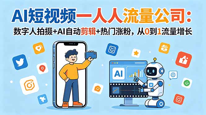 AI短视频一人流量公司：数字人拍摄+AI自动剪辑+热门涨粉，从0到1流量增长-悟思笔记，一个低调的学习营。