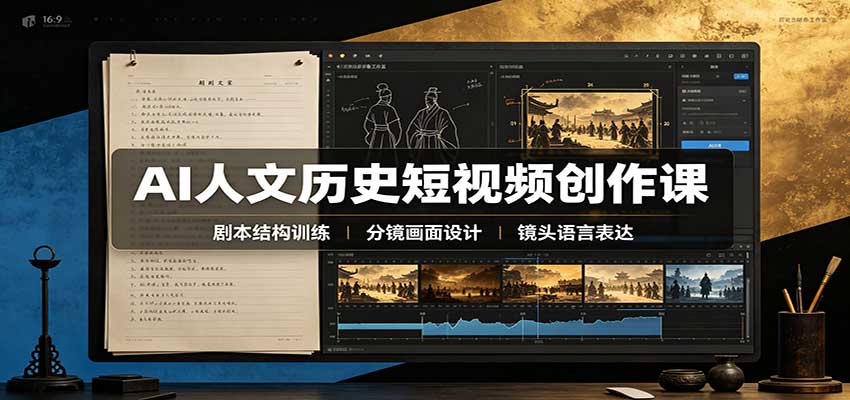 AI人文历史短视频创作课：赛道对标、剧本分镜制图，掌握视频完整产出流程-悟思笔记，一个低调的学习营。