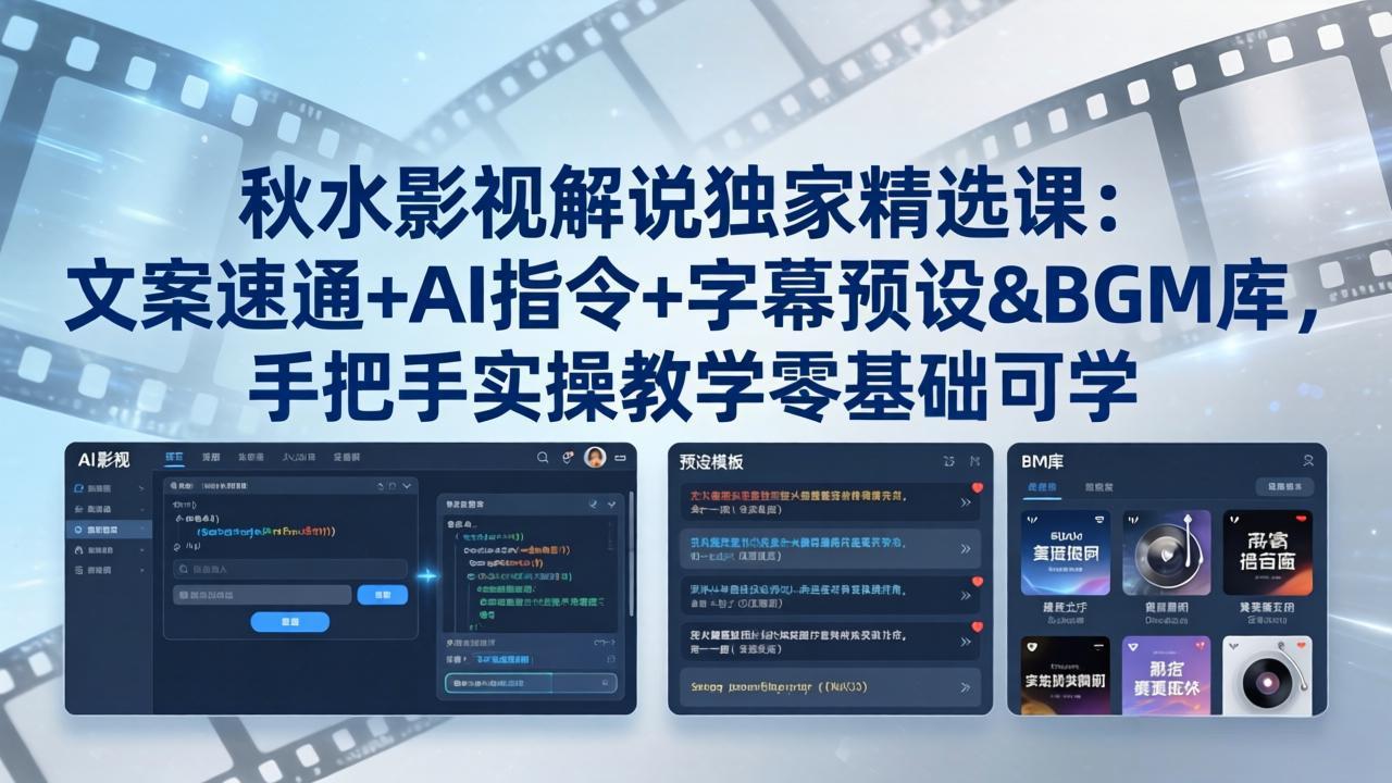 秋水影视解说独家精选课：文案速通+AI指令+字幕预设+BGM库，手把手实操教学零基础可学-悟思笔记，一个低调的学习营。