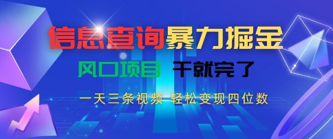 信息查询暴力掘金，一天三条视频，轻松变现四位数，风口项目干就完了【揭秘】-悟思笔记，一个低调的学习营。