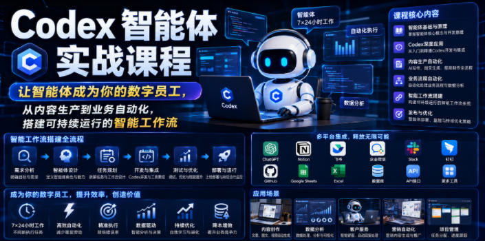 Codex智能体实战课程，让智能体成为你的数字员工，从内容生产到业务自动化，搭建可持续运行的智能工作流-悟思笔记，一个低调的学习营。