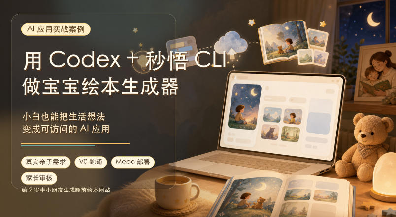AI应用实战案例，用Codex+秒悟CLl做宝宝绘本生成器，小白也能把生活想法变成可访问的AI应用-悟思笔记，一个低调的学习营。