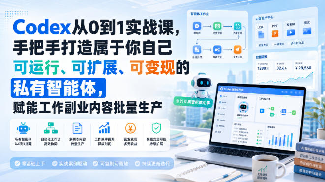 Codex从0到1实战课，手把手打造属于你自己可运行、可扩展、可变现的私有智能体，赋能工作副业内容批量生产-悟思笔记，一个低调的学习营。