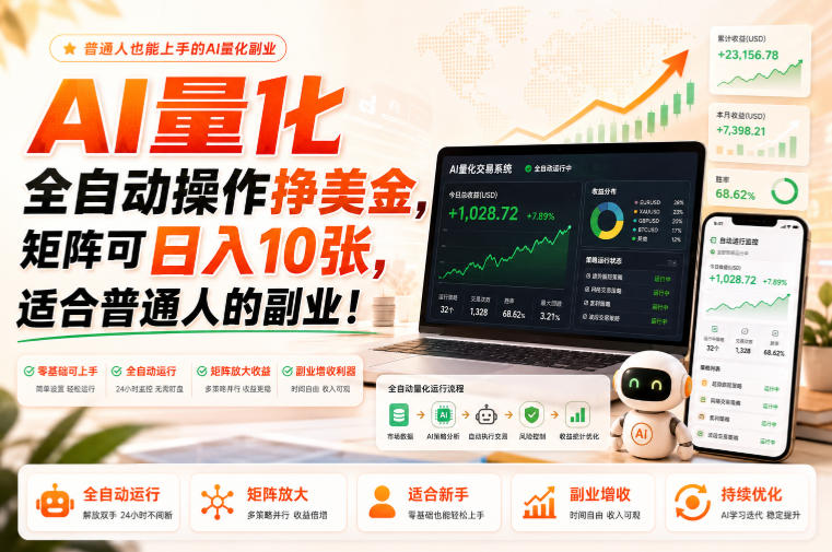 AI量化全自动操作挣美金，矩阵可日入10张，适合普通人的副业！【揭秘】-悟思笔记，一个低调的学习营。