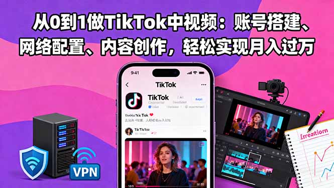 从0到1做TikTok中视频：账号搭建、网络配置、内容创作，轻松实现月入过万-悟思笔记，一个低调的学习营。
