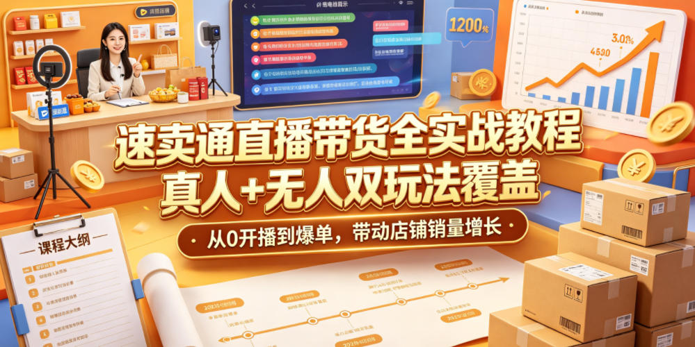 速卖通直播带货全实战教程，真人+无人双玩法覆盖，从0开播到爆单，带动店铺销量增长-悟思笔记，一个低调的学习营。