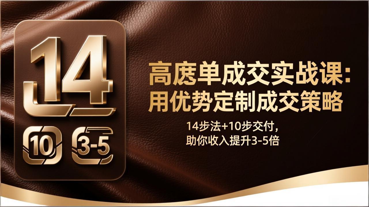 高客单成交实战课：用优势定制成交策略，14步法+10步交付，助你收入提升3-5倍-悟思笔记，一个低调的学习营。