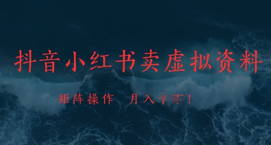 抖音小红书卖虚拟资料，市场需求一直存在，矩阵操作，月入1w+-悟思笔记，一个低调的学习营。
