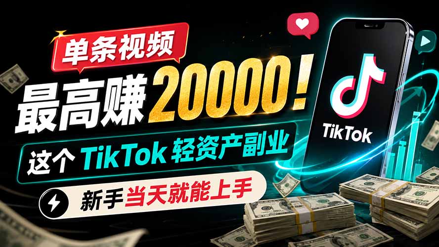 单条视频最高赚 20000！这个 TikTok 轻资产副业，新手当天就能上手-悟思笔记，一个低调的学习营。