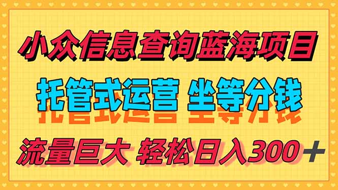 稳定日入300＋，小众信息查询蓝海项目，全程懒人式托管，解放你的时间-悟思笔记，一个低调的学习营。