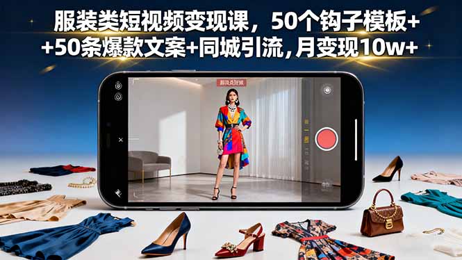 服装类短视频变现课，50个钩子模板+50条爆款文案+同城引流，月变现10w+-悟思笔记，一个低调的学习营。