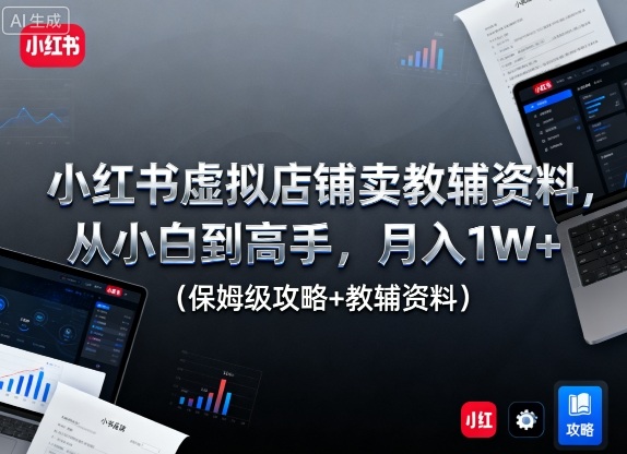 小红书虚拟店铺卖教辅资料，从小白到高手，月入1W+(保姆级攻略+教辅资料)-悟思笔记，一个低调的学习营。
