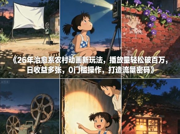 26年治愈系农村动画新玩法，播放量轻松破百万，日收益多张，0门槛操作，打造流量密码-悟思笔记，一个低调的学习营。
