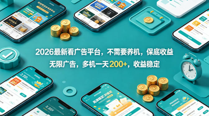2026最新看广告平台，不需要养机，保底收益，无限广告，多机一天200+，收益稳定【揭秘】-悟思笔记，一个低调的学习营。