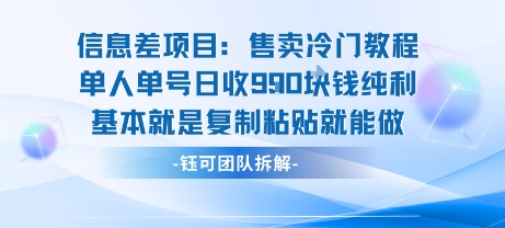信息差项目：售卖冷门教程单人单号日收9张纯利基本就是复制粘贴就能做-悟思笔记，一个低调的学习营。