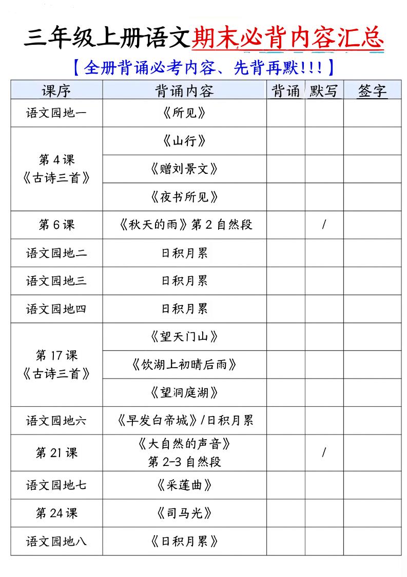 三年级上语文必背内容汇总.pdf-悟思笔记，一个低调的学习营。