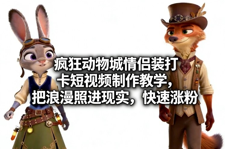 疯狂动物城情侣装打卡短视频制作教学，把浪漫照进现实，快速涨粉-悟思笔记，一个低调的学习营。