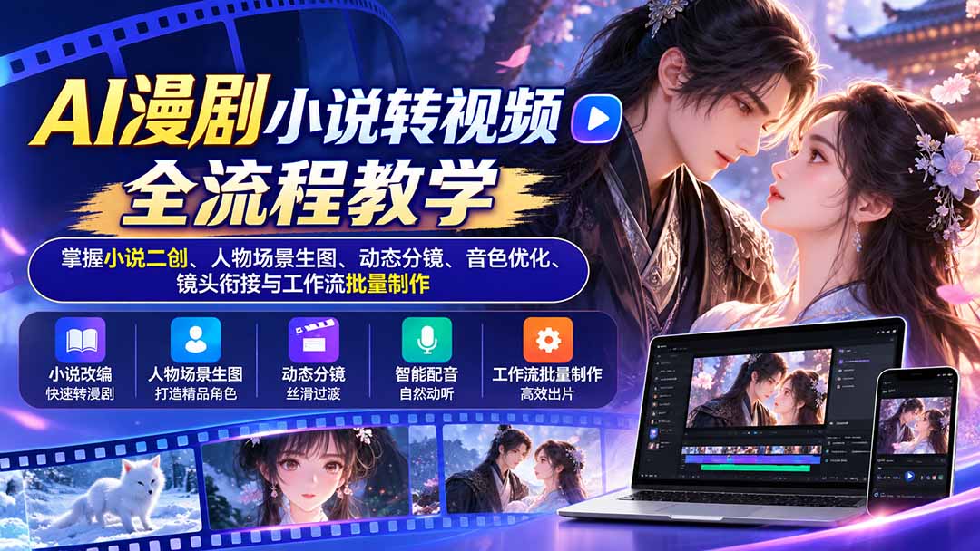 AI漫剧小说转视频全流程教学：掌握小说二创、人物场景生图、动态分镜、音色优化、镜头衔接与工作流批量制作-悟思笔记，一个低调的学习营。