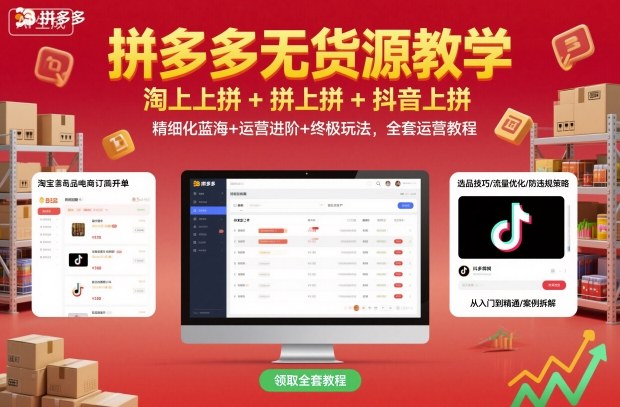 拼多多无货源教学，淘上拼+拼上拼+抖上拼，精细化蓝海+运营进阶+终极玩法，全套运营教程-悟思笔记，一个低调的学习营。