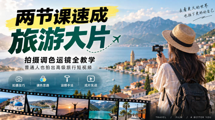 两节课速成旅游大片｜拍摄调色运镜全教学，普通人也拍出高级旅行短视频-悟思笔记，一个低调的学习营。