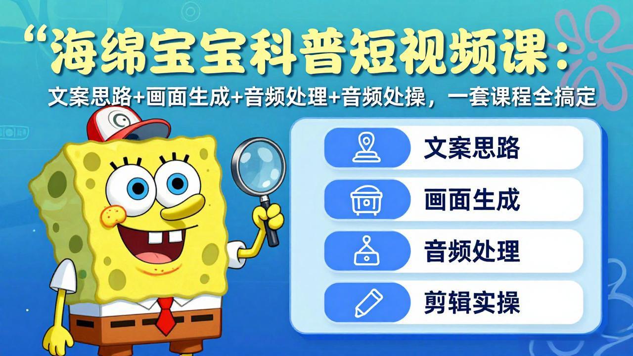 海绵宝宝科普短视频课：文案思路+画面生成+音频处理+剪辑实操，一套课程全搞定-悟思笔记，一个低调的学习营。