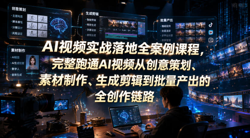 AI视频实战落地全案例课程，完整跑通AI视频从创意策划、素材制作、生成剪辑到批量产出的全创作链路-悟思笔记，一个低调的学习营。