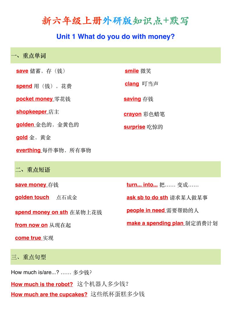 新外研版六年级上英语知识点-悟思笔记，一个低调的学习营。