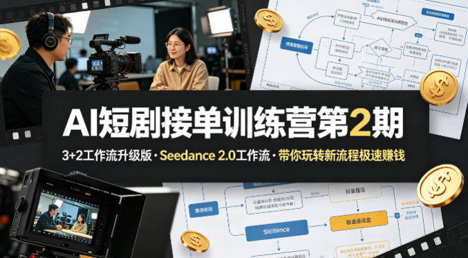 AI短剧接单训练营第2期，3+2工作流升级版，Seedance 2.0工作流，带你玩转新流程极速賺钱-悟思笔记，一个低调的学习营。